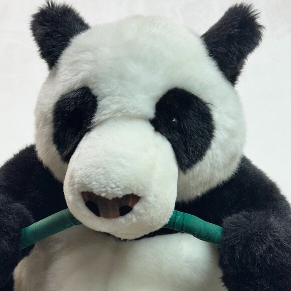 FAO Schwarz Toy Panda Eating Bamboo Medium Plush Stuffed Bear Black & White 14" - Picture 2 of 13